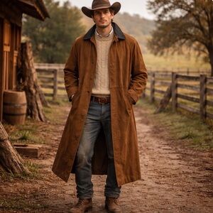 Vintage 90s Charles Klein Leather Duster Coat L Heritage Old Money Western